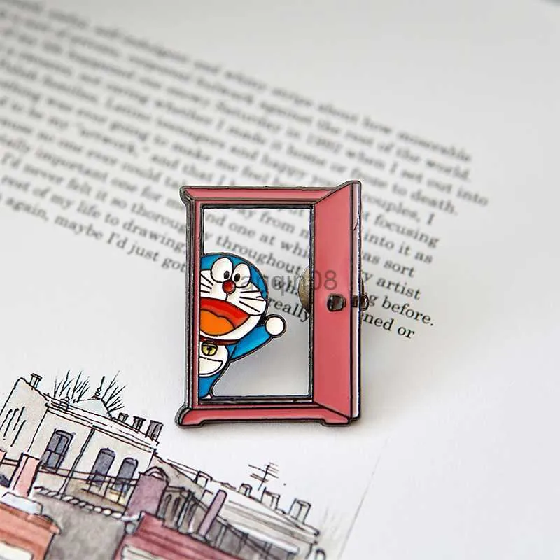 Pins Brooches Doraemon Hard Enamel Pin Dokodemo Doa Brooch Cartoon Anime Games Fan Collect Badge HKD230807