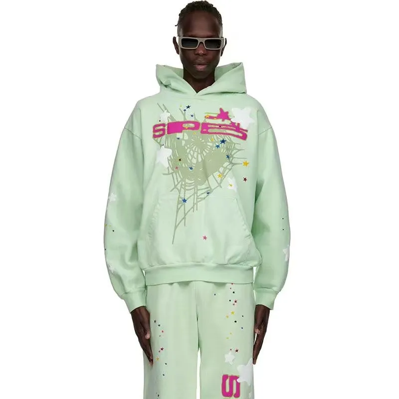 Mens Hoodies Spider 555 까마귀 트랙 슈트 SP5DER MINT GREEN BELINNI SPORTWEAR PORTS 후드 캐주얼 정장