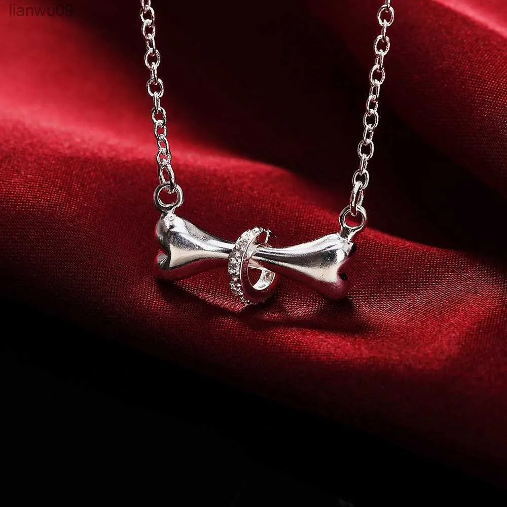 925 Sterling Silver fine beautiful Crystal Dog bones Pendant Necklaces for woman man fashion noble Jewelry party wedding gifts L230704