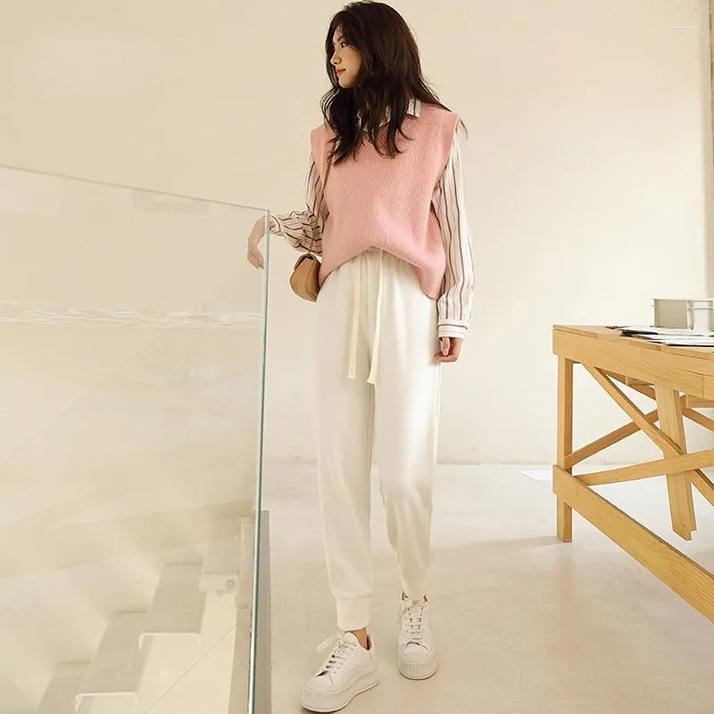 Calça feminina HXJJP calça de moletom folgada de cintura alta confortável cintura de algodão jogger Y2k moderna calça lounge com bolsos