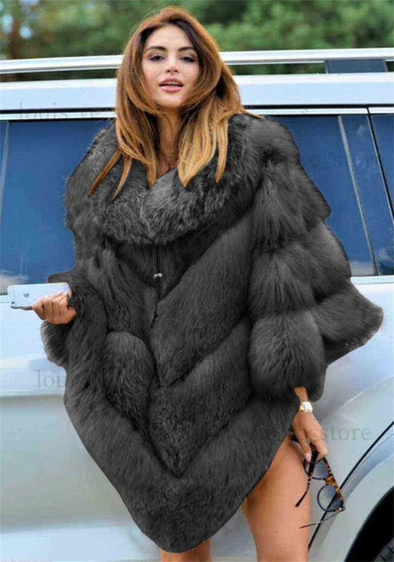 Cappotto di pelliccia sintetica Pelliccia da donna Inverno Caldo manica lunga oversize Mantella di lusso Poncho Soprabito Giacca pullover Outwear Plus