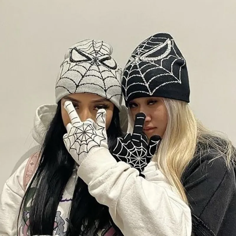 Berretto Y2K Ragno Unisex - Maglia Morbida Con Design Spider Web, Cappello Invernale Slouchy Beanie