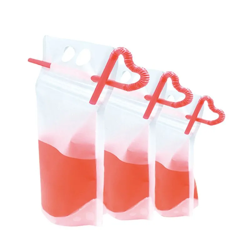 250 ml 500 ml 750 ml Frosted Plastic Drank Verpakking Zak Pouch voor Drank Sap Melk Koffie, met Handvat en Gaten voor Stro LX2901