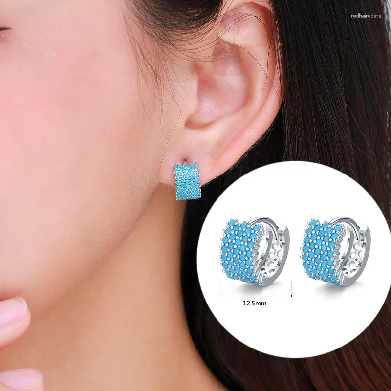 Hoop Earrings Vintage Natural Turquoise Solid 925 Sterling Silver Luxury Trendy Earring For Women Wedding Jewelry Brincos