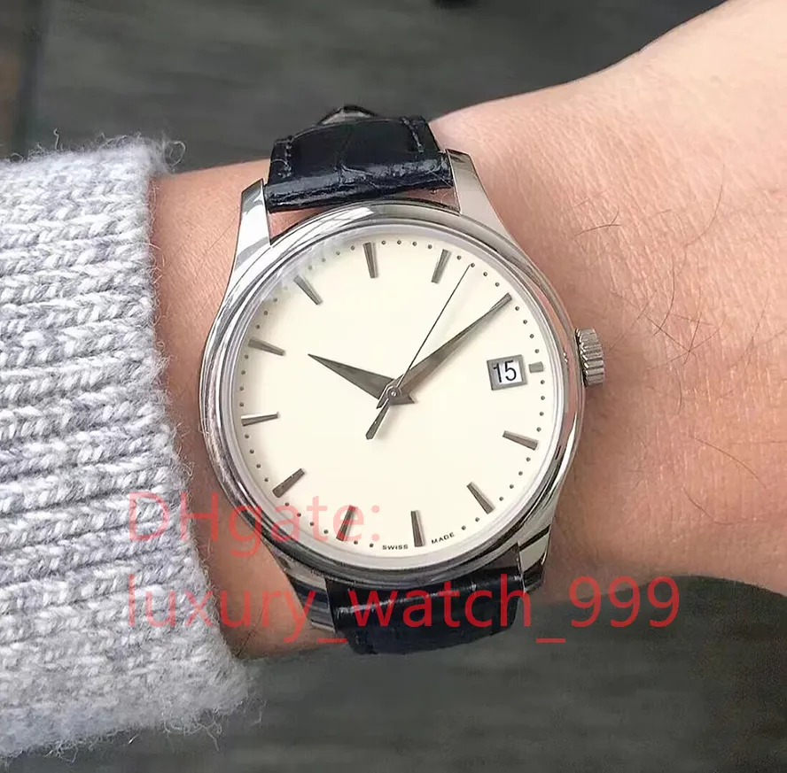Relógio masculino de design com movimento mecânico automático 39mm branco preto ouro rosa ouro rosa mostrador aço inoxidável pulseira de couro pulseira clássica 5227 relógio masculino