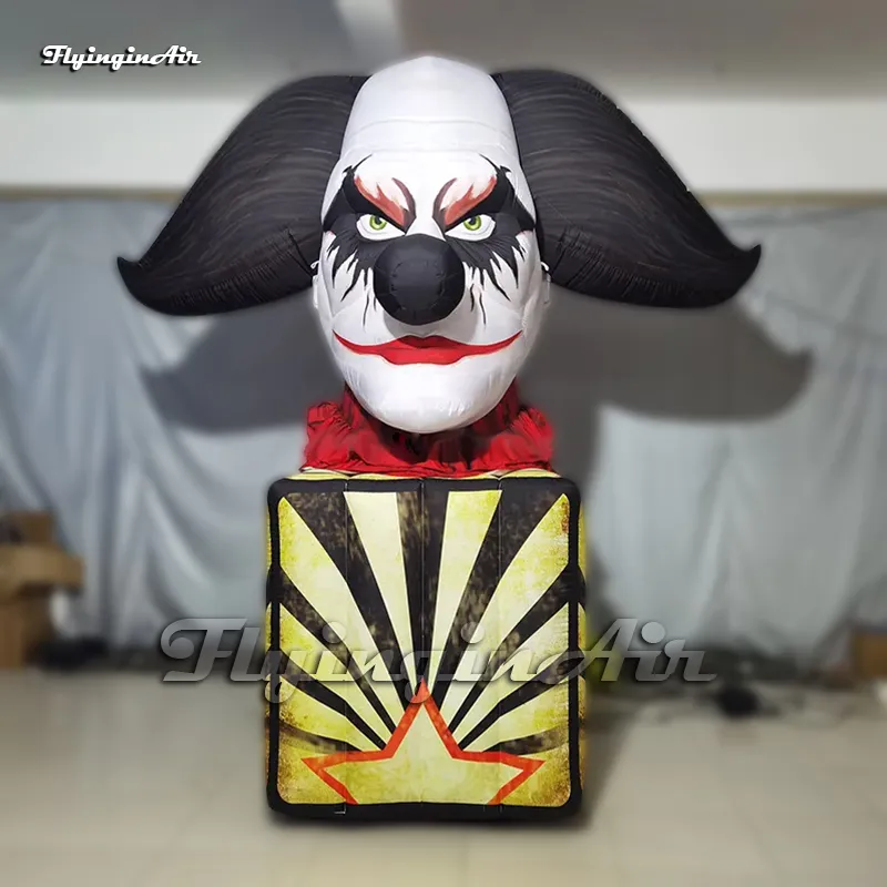 Funny Large Inflatable Replica Clown Head Statue With A Cubic Table For Circus Stage Decoration