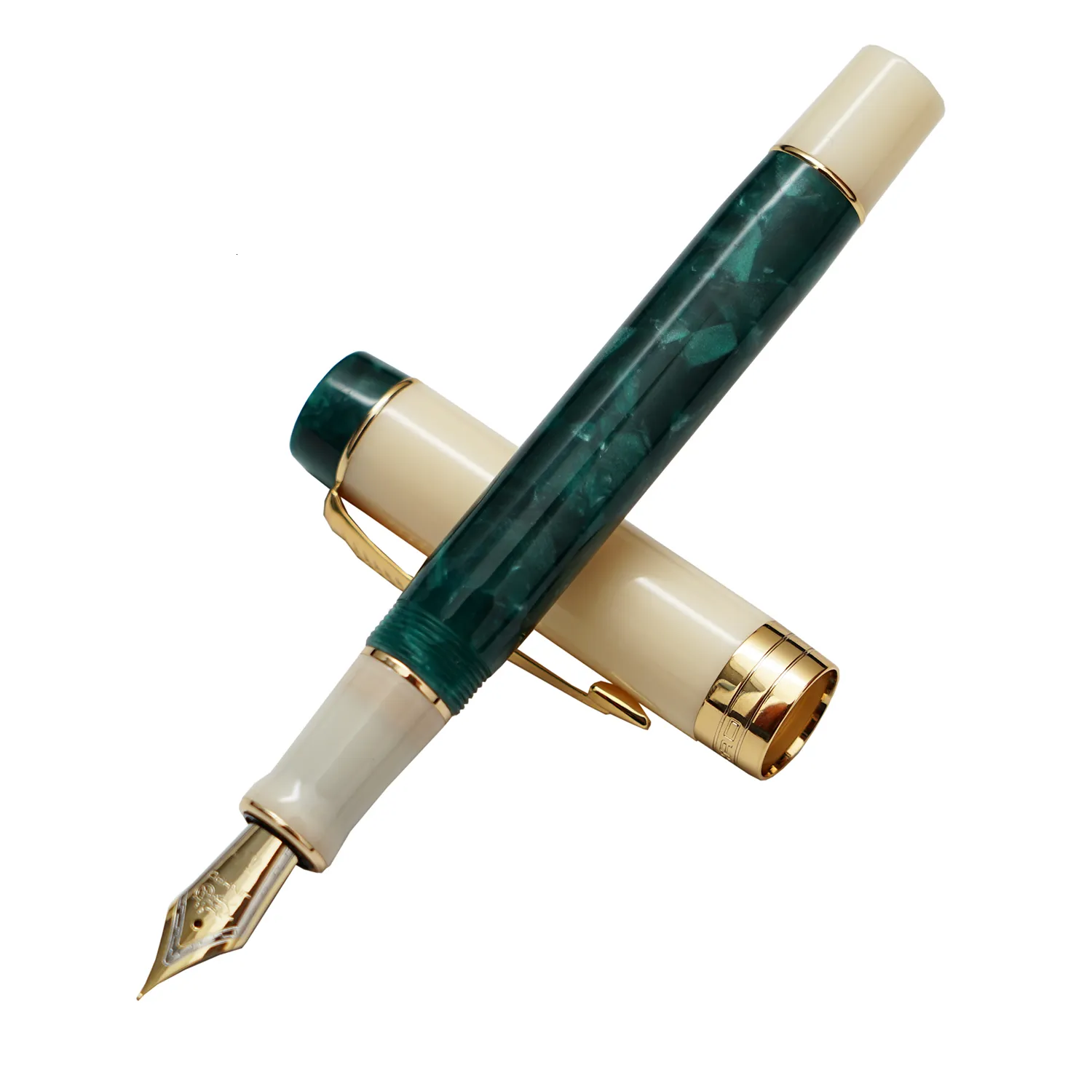 Fountain Pens Jinhao 100 Centennial Resin Green White Pen Clip EFFMBent Nib with Converter Office Ink Business Gift 230807