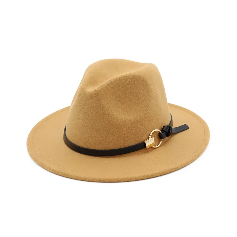 New Fashion TOP hats for men & women Elegant fashion Solid felt Fedora Hat Band Wide Flat Brim Jazz Hats Stylish Trilby Panama Caps