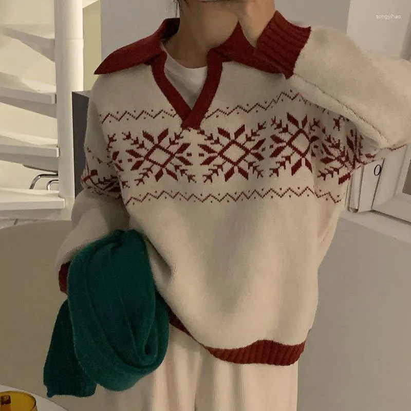 Chandails pour femmes Noël flocon de neige pull fille douce automne hiver à manches longues décontracté tricot pull Vintage mode femmes hauts pullover