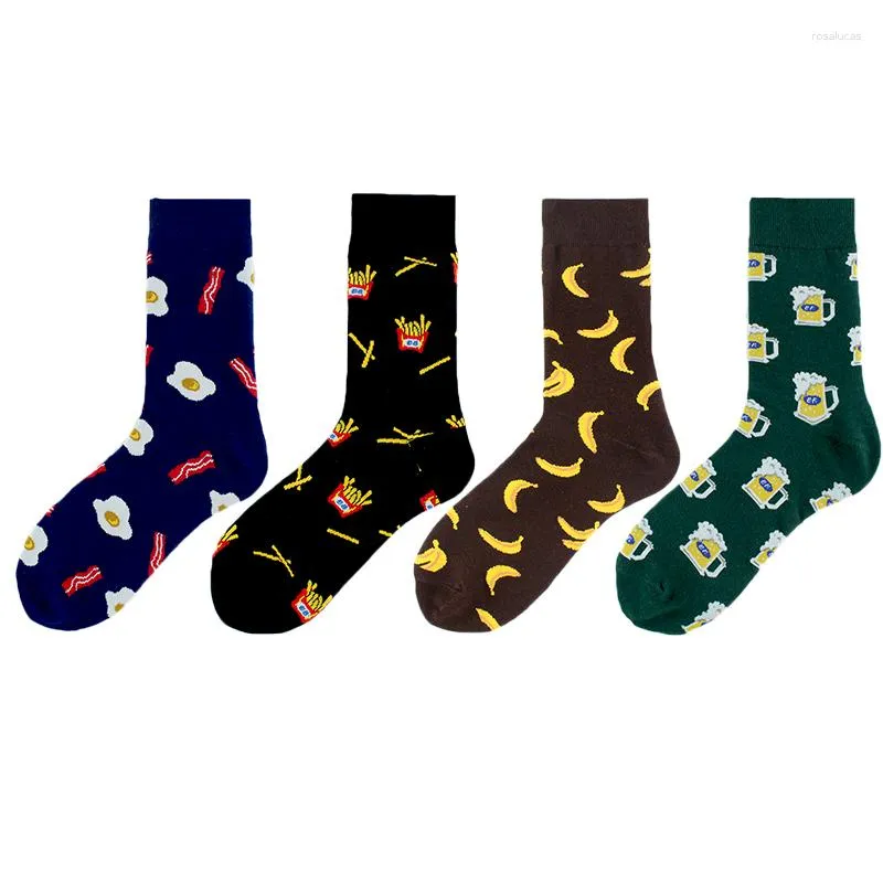 Women Socks Colorful Cotton Funny Hamburg Poached Egg Banana Beer Pattern Casual Harajuku Spring Autumn Creative Fashion Couples