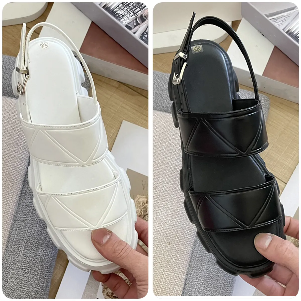 Designer Sandalen Frauen Schuhe Luxus Schwarz Weiß Leder Plattform Sandale Offene Zehen EU35-41 Mit Box Casual Strand Sport