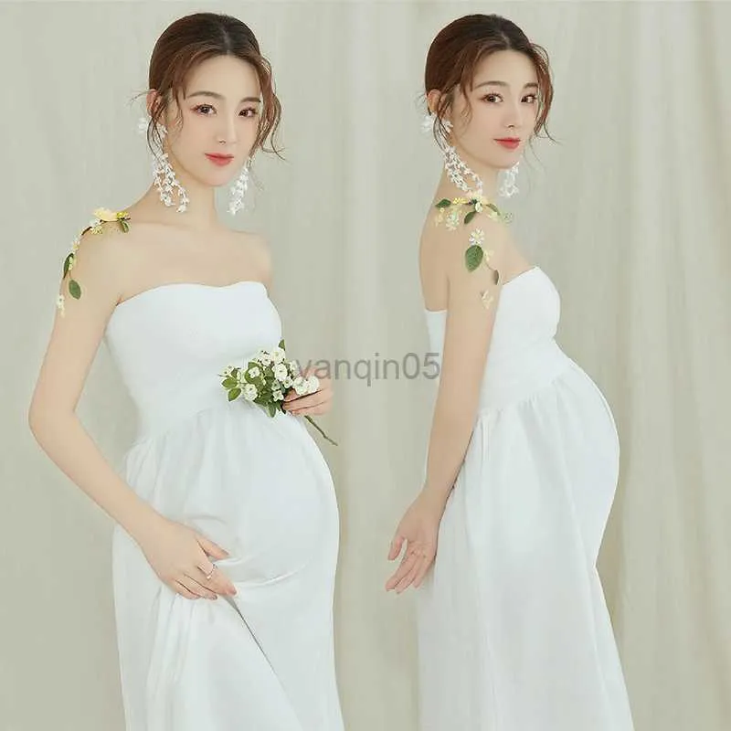 Vestidos para gestantes Adereços para fotografia feminina Maternidade Branco Elegante Tubo para gestante Top Dress Vestidos para grávidas Estúdio Sessão de fotos Roupas para fotos HKD230808