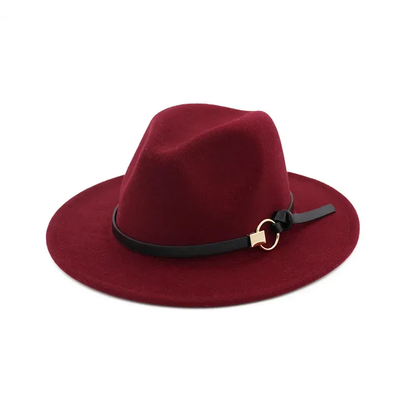 New Fashion TOP hats for men & women Elegant fashion Solid felt Fedora Hat Band Wide Flat Brim Jazz Hats Stylish Trilby Panama Caps