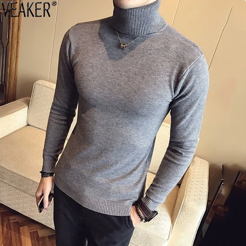 Erkek Sweaters Sonbahar Erkekler Yavurucu Kazaklar Erkek Siyah Gri Seksi İnce Fit Örme Küleyler Düz Renk Sıradan Sweaters Örgü 230807