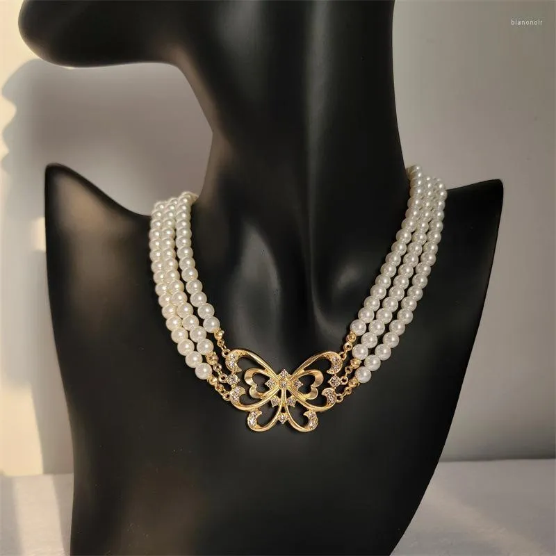 Chain choker necklace with rhinestone butterfly - Accessories - Women