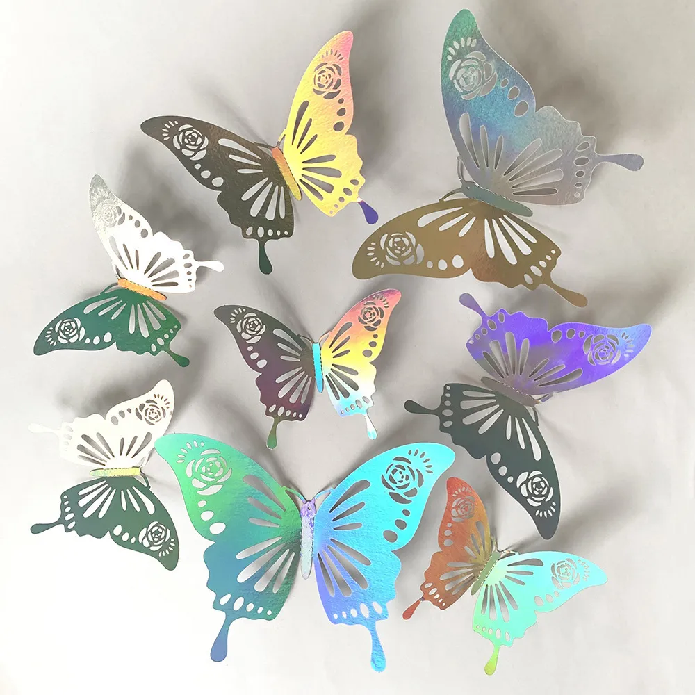 Wall Stickers 12pcs Colorful Butterfly Sticker For Home Decoration Metal Texture Beautiful Art DIY Craft Supplies 230808