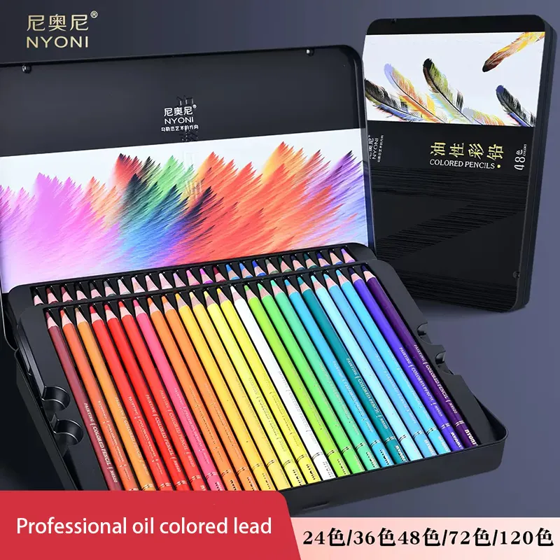 絵画ペンニヨニ24364872120 Oily Colored Pencils Professional Soft Oil Drawing Sketching Pencil Iron Box School Art Painting Supplies 230807