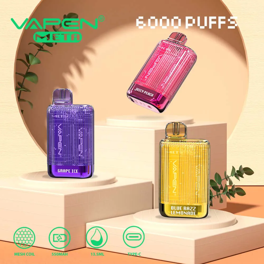 6000 trekjes VAPEN META 6000 wegwerpvape Elektronische e-sigaretten Kits 550mAh Batterij Voorgevulde gaasspoel Vaporiezer Vapor 0% 2% 5% Opties vapes