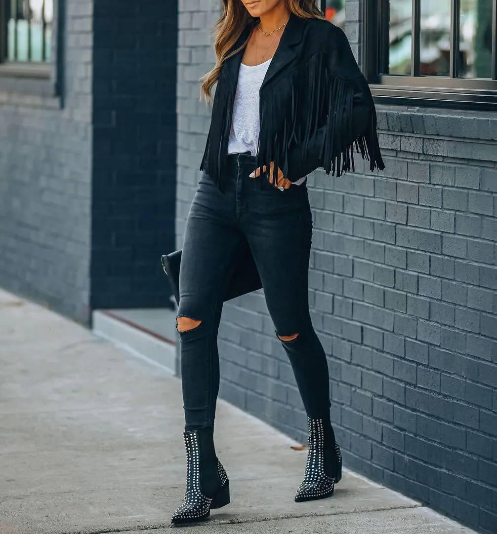 Womens Jackets Women Y2k Fringed Hem Tassel Cardigan Crop