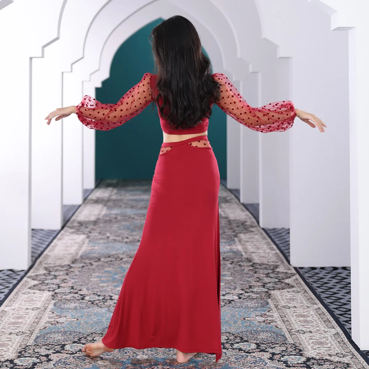 Belly Dance Dress for Women with Cut Out Pattern and Lantern Sleeves in Black and Wine Red from Dhgate Stage Wear - price 20.61 Belly Dance Dress for Women with Cut Out Pattern and Lantern Sleeves in Black and Wine Red from Dhgate Stage Wear - price 20.61