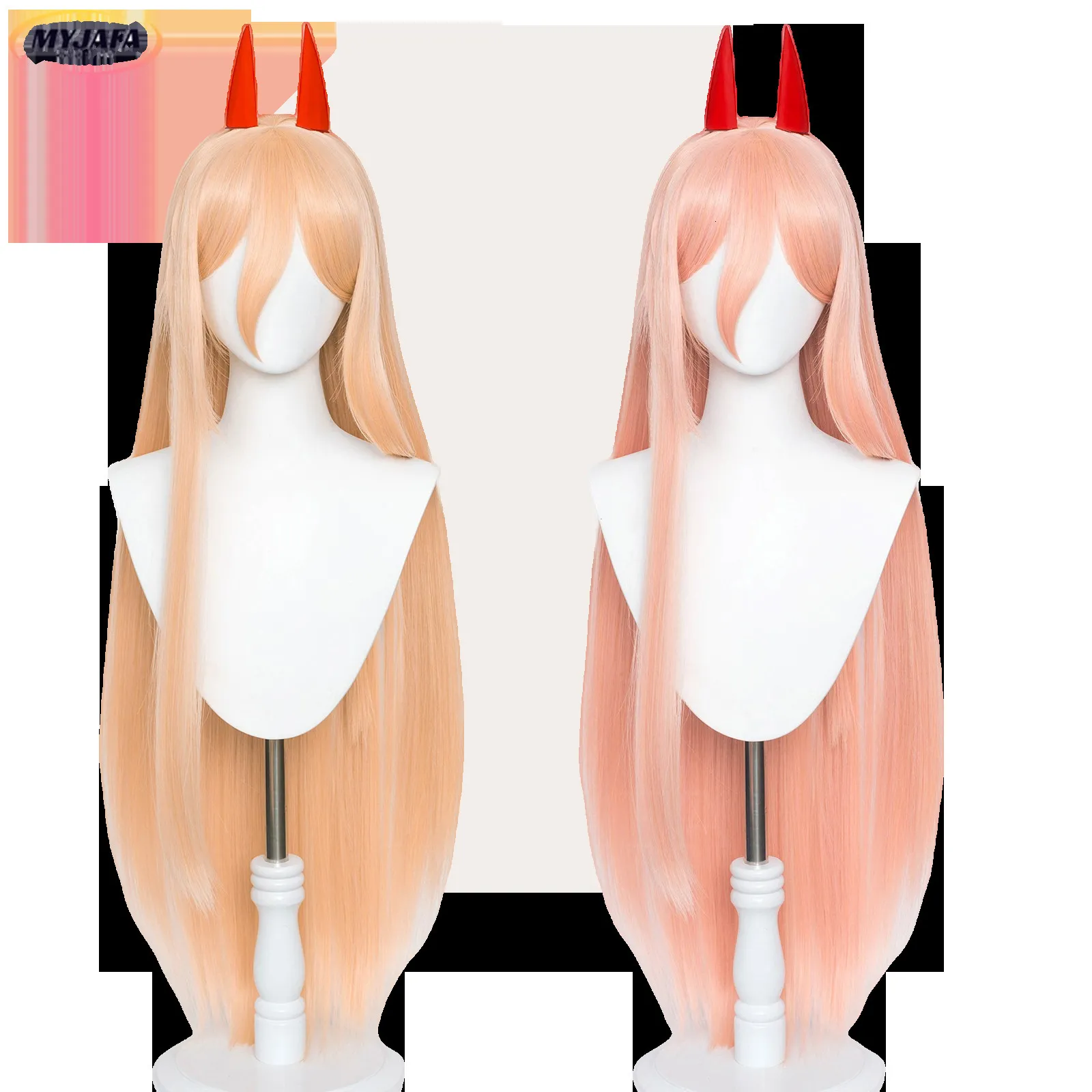 Cosplaypruiken Anime Chainsaw Man Makima Power Cosplaypruik Lang Oranje Roze Hittebestendig Synthetisch haar Feest Rollenspel Pruiken WigCap Hoorns 230808