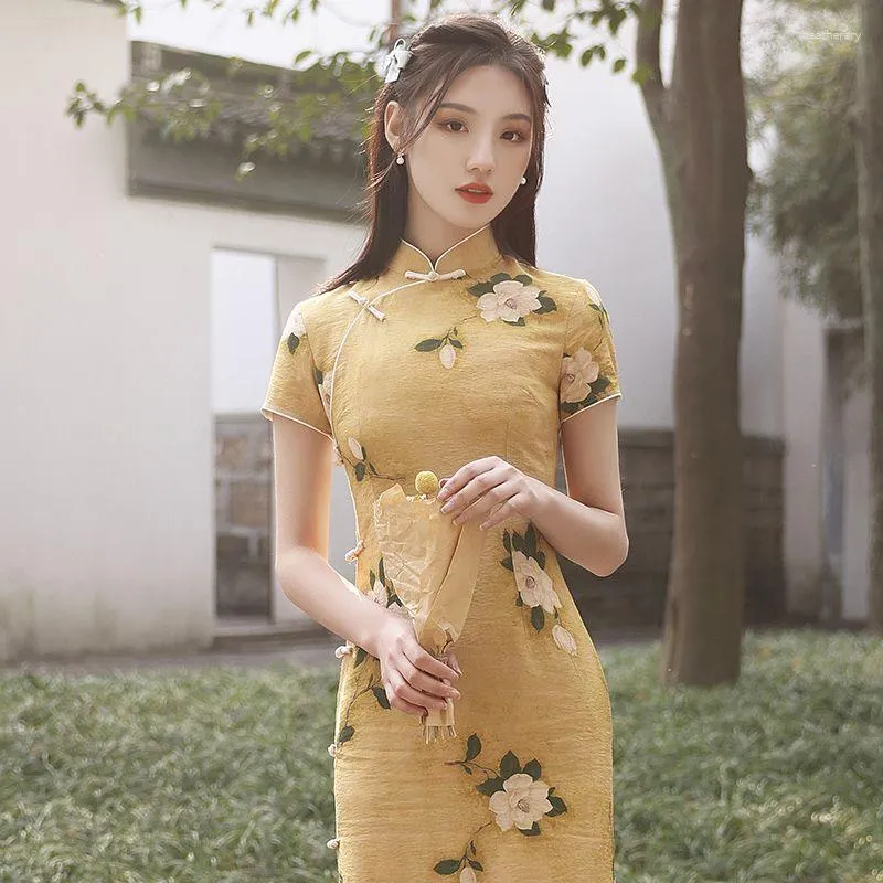 Abbigliamento etnico Vintage Donna Slim Qipao Sexy Stampa Fiore Abito da festa Stile cinese Giovani ragazze Qi Pao quotidiano Donne asiatiche tradizionali