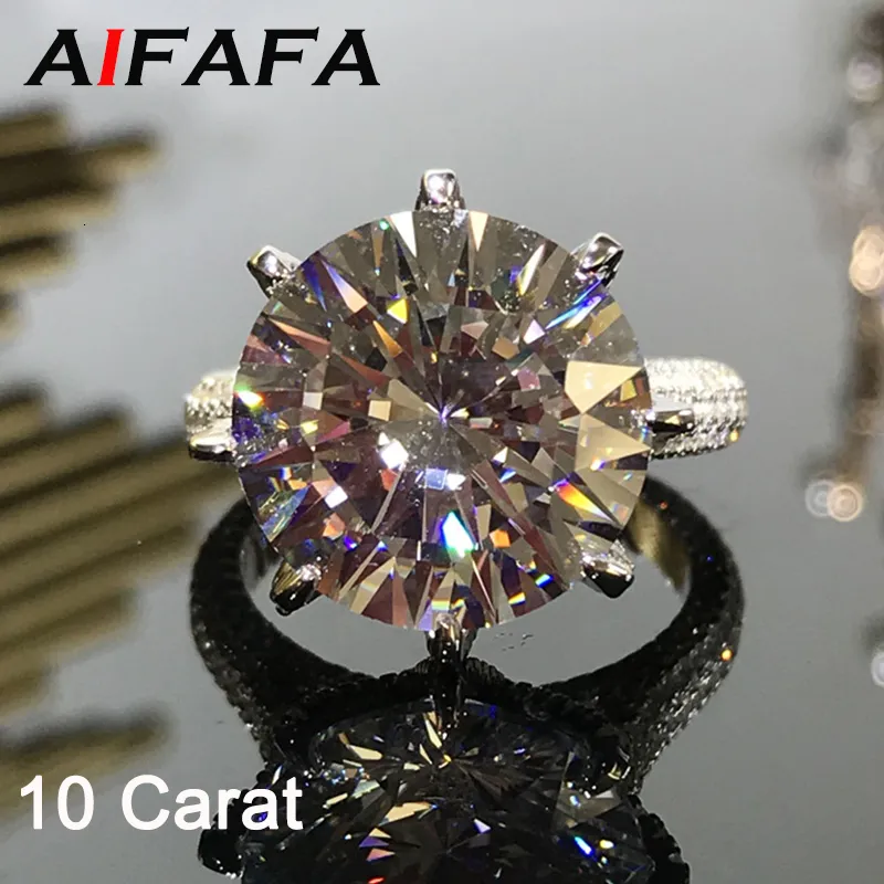 Trouwringen AIFAFA 100 S925 Sterling Zilver 10 Karaat Sprankelende High Carbon Diamond Ring Voor Vrouwen Dame Grote Edelsteen Fijne Sieraden 230808