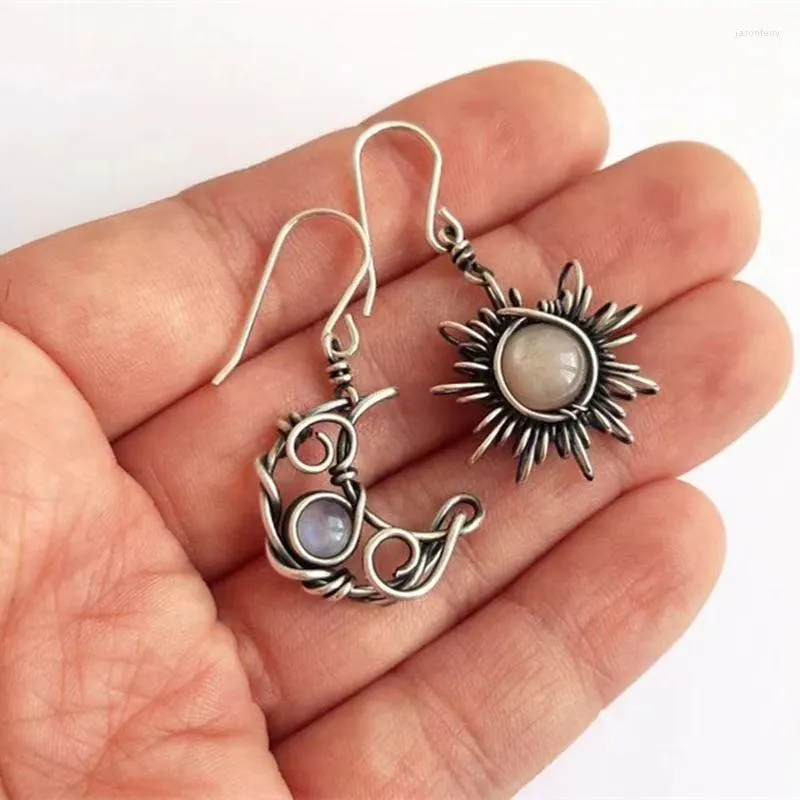 Boucles d'oreilles créoles mode bohême soleil et lune couleur argent ronde cristal goutte femmes femme Boho bijoux cadeau pour elle