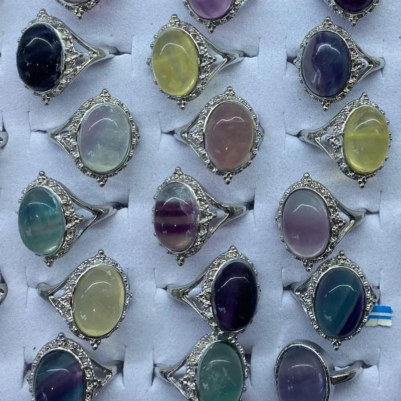 Figurki dekoracyjne Moda kolorowy fluoryt owalny mineralny palec serdeczny kryształowe dekoracja biżuterii