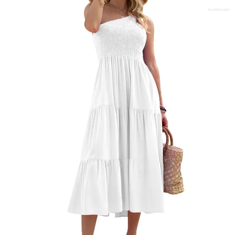 Casual Dresses Women's Summer Boho Maxi Dress Flowy Tiered Sexy Long High Waist One Shoulder Sleeveless For Beach Party U4LF