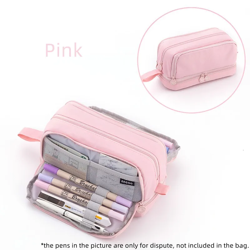 Angoo Double Sided Pen Bag Pencil Case Special Macaron Color Dual Canvas  Pocket Storage Bag Pouch Stationery School Travel A6899