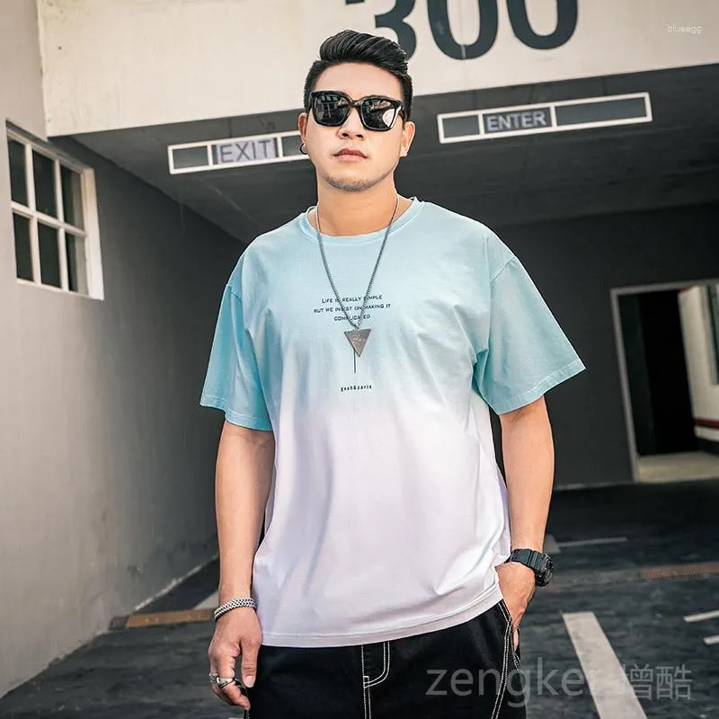 Men's T Shirts Big Size Summer Fat Plus Loose Simple Gradient Colour Short-sleeved T-shirt Graphic 3XL 4XL