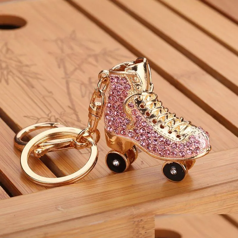 Shoe Parts Accessories Keyring Bag Charm Pendant Keys Holder Roller Skates Diamond Keychain Jewelry Key Chain Women Girl Gifts Drop Deliv