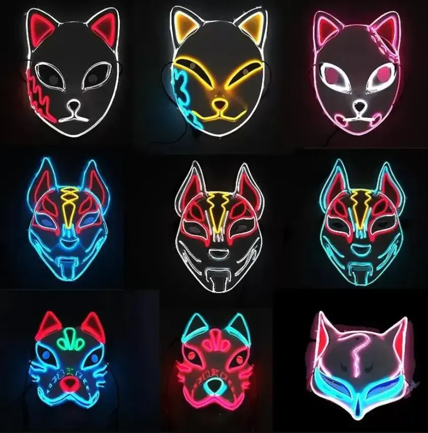 Demon Slayer Glowing EL Wire Mask Kimetsu No Yaiba Personaggi Accessori per costumi Cosplay Anime giapponesi Fox Halloween LED Mask