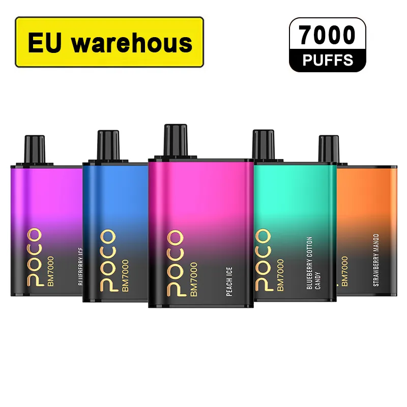 EU ABD Depo Poco BM7000 Tek Kullanımlık Vape Elektronik Sigara Vape Kalem 7000 Puflar E-sigara Şarj Edilebilir Örgü Bobin 17ml 10 Teşer Cihazı Yeni En İyi Buhar Kalemi Yeni