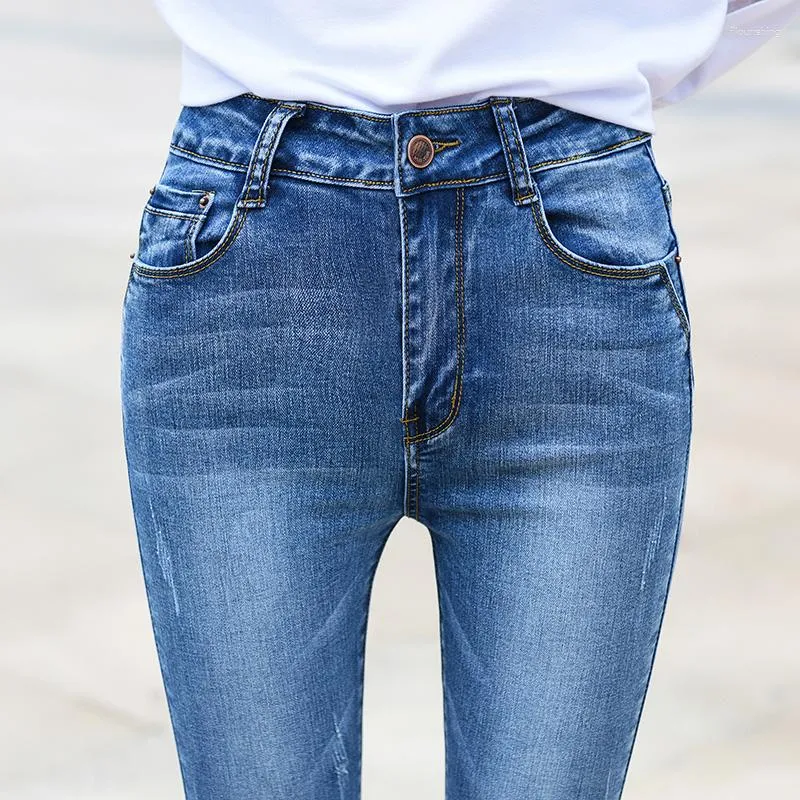 Jeans da donna 2023 Spring Full Length Pencil Street Indossa pantaloni a vita alta elasticizzati sottili Pantaloni in denim Femme Strecth