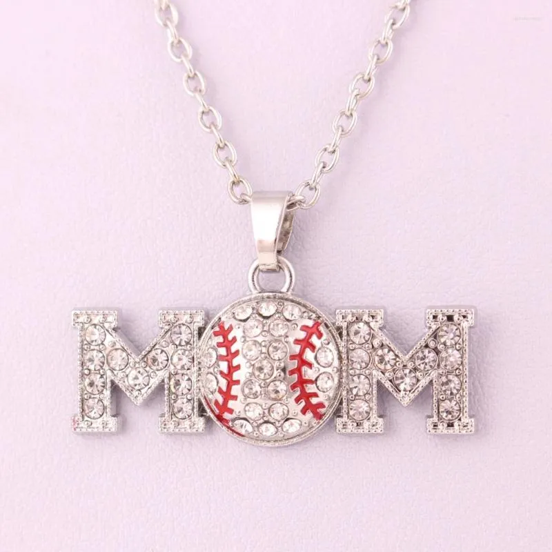 Pendentif Colliers Sportif Strass Baseball Maman Collier Cadeau Pour Elle / Moins De Dix Cristaux Clairs Avec Émail Rouge