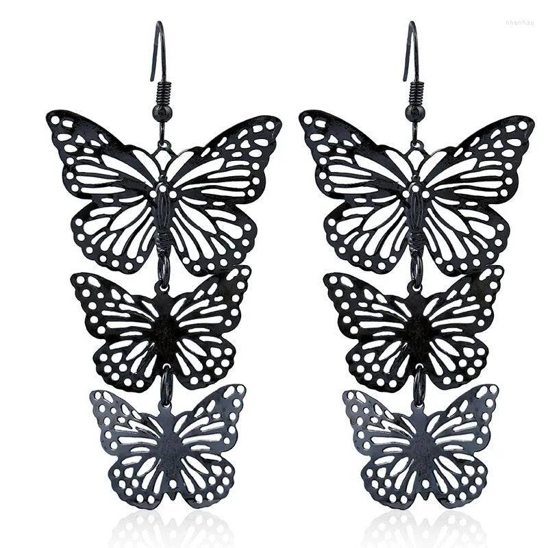 Orecchini pendenti Retro Lovely Gradient Animal Butterfly Brincos Donna Oro Colore nero Punk Gothnic Orecchino Gioielli JY3121