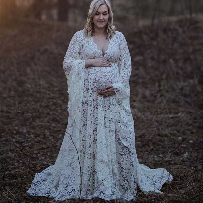 Maternity Dresses 2020 Boho Style Lace Maternity Dress For Photography Maternity Photography Outfit Maxi Gown Pregnancy Women Lace Long Dress HKD230808