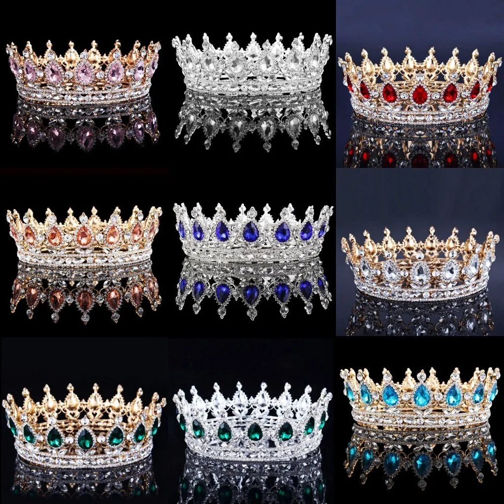 Wedding Hair Jewelry Bride Royal Pink Crystal Queen King Tiaras Baroque Round Crowns Big Pageant Diadem Headband Wedding Hair Accessories 230808