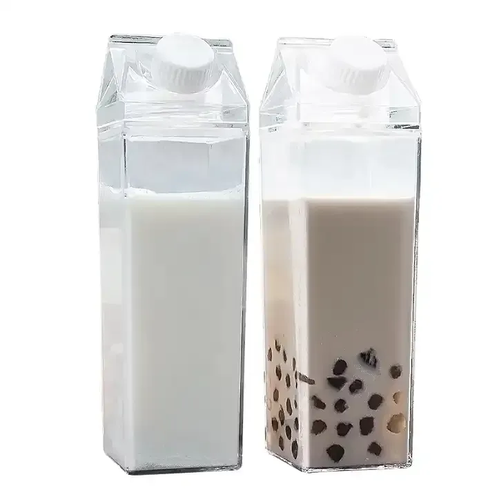 2 Pezzi Bottiglie D'Acqua In Plastica Trasparente A Forma Di Cartone Del Latte, 500 Ml, Riutilizzabili, A Prova Di Perdite, Per Succo E Latte