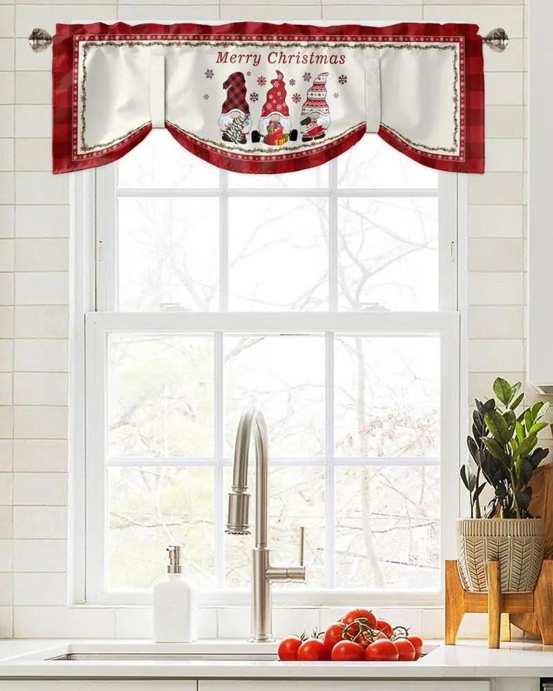 Rideau noël flocon de neige gnome Plaid fenêtre salon armoires de cuisine cravate cantonnière poche pour tringle