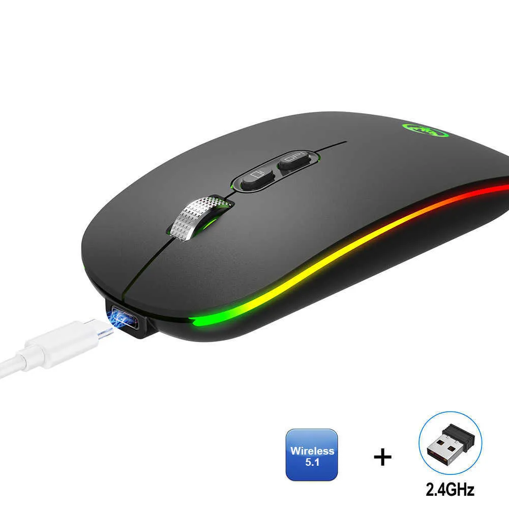 Mouse inalámbrico Bluetooth Rgb recargable computadora inalámbrico  Silencioso Mause Led Retroiluminado ratón ergonómico Para Pc Portátil