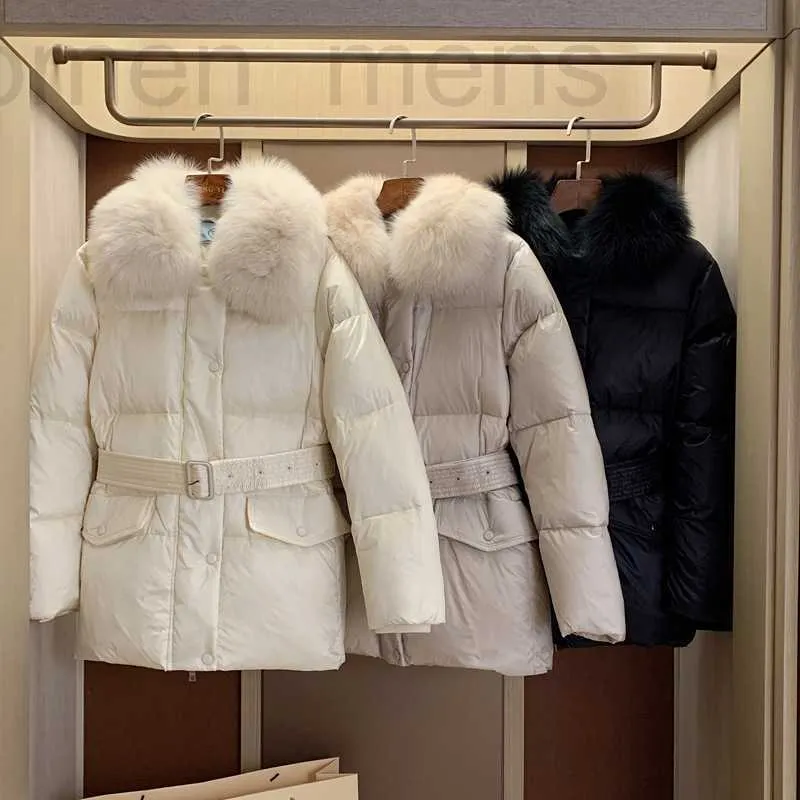 Dames donsparka's ontwerper Driehoek standaard vossenbontkraag halflange tailleband stijl dames 2022 nieuwe winter donsjack CTSE