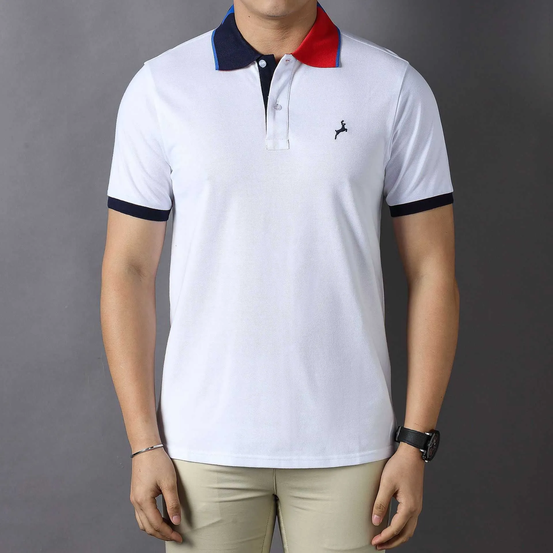 New High Quality British Royal Leisure Sports Polo Shirt Short Sleeve Men's All Cotton Business White Blue Grey