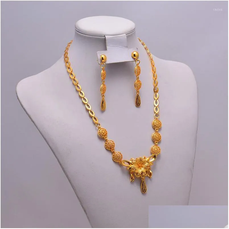 Oorbellen Ketting Set Bruids Afrikaanse Voor Vrouwen Meisje Goud Bruidsmeisje Dubai Bruid Drop Levering Sieraden Sets Dhgarden Dh1Fh