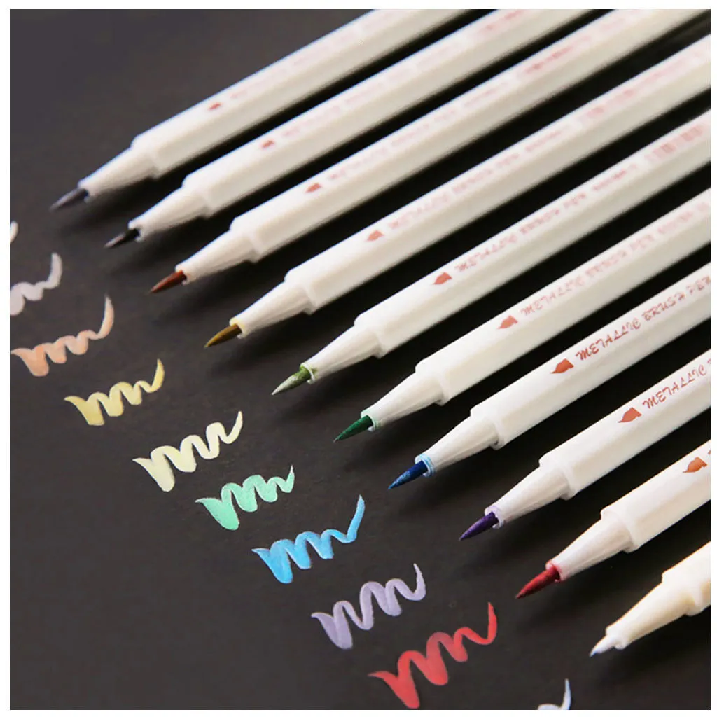 10 Colors Fine Line Metallic Marker Pen Liner Felt-tip Pens Brush List  Diary For Drawing