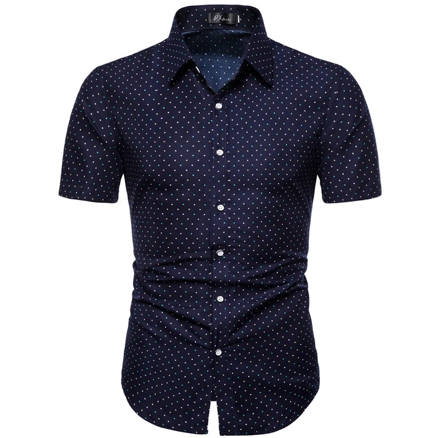 Camisas casuais masculinas M-5XL Camisas casuais de negócios com estampa de pontos para o verão Manga curta Regular Tamanho grande Roupas formais Blusas de botões de escritório masculinas 230807