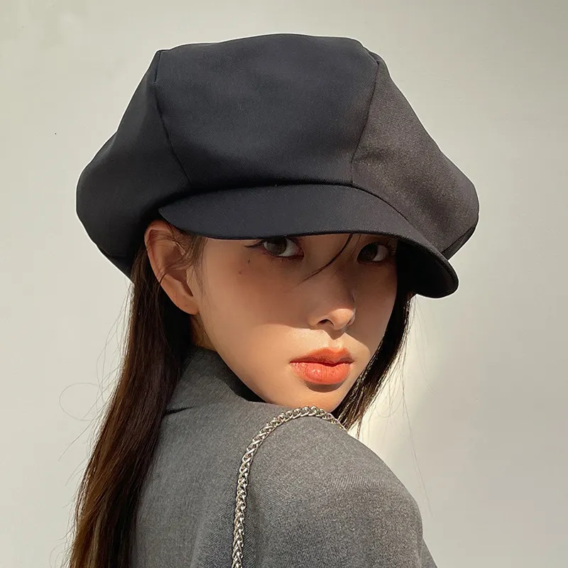 Berets Fashion Cloud Beret Big Head Circumference Women Splicing Octagonal Niche Painter Hats British Style Solid Small Face Cap 230808