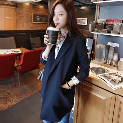 Women's Suits Blazers long section longsleeved suit jacket female wild thin small Korean women's clothing 230807